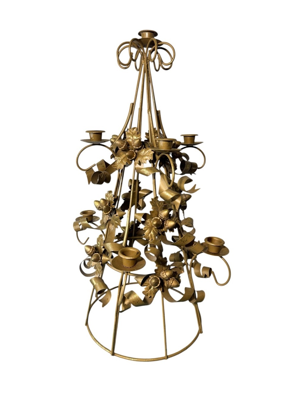 Vintage Gold Metal Christmas Tree Rustic Candle Holder - 24” Centerpiece